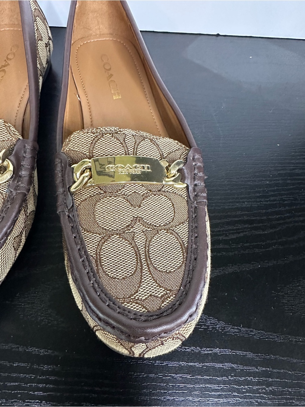 COACH A01918 Signature Olive Jacquard with Leather Gold-Tone Loafers Size 7.5 - Picture 7 of 10